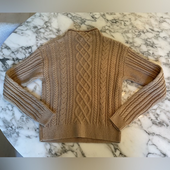 NWT J. Crew roll neck Cable Knit cotton blend soft fisherman Sweater camel Sz XS - Picture 7 of 8